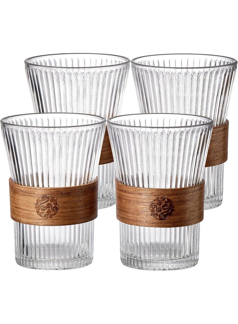 Bukela 4PCS Glass Coffee Mug 9oz with Bamboo Sleeve,Espresso Cups Drinking Cup set, Home Essential Glass Tumblers for Beer, Cocktail, Tea and Latte Clear - Image 1